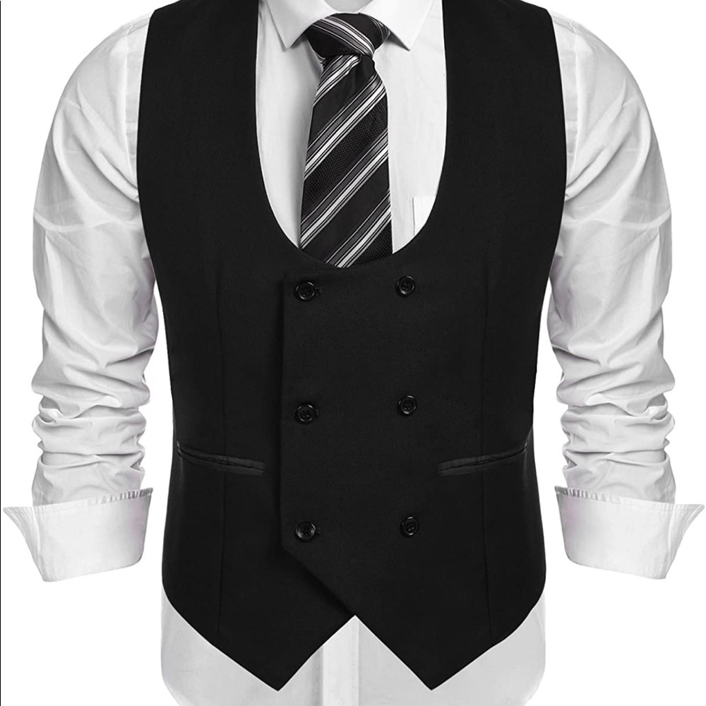 Men's Slim Fit Sleeveless Suit Vest Double Breasted Business Dress Waistcoat